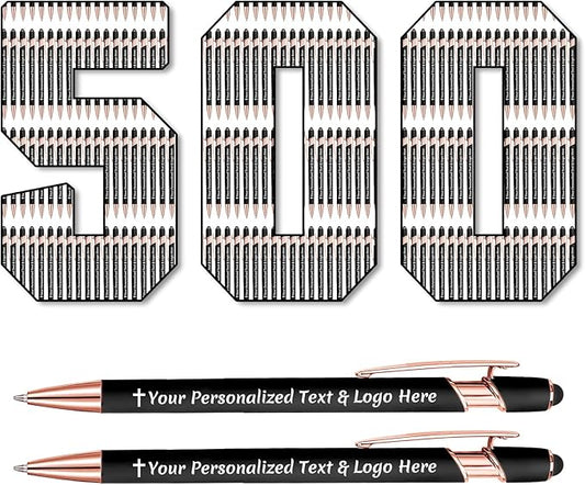 STREADVE 500 Personalized Custom Pens Engraved Writing Pen with Name Logo, Customized Promotional Items Stylus Pen Gifts for Men Women Realtor Nurse Wedding Business, Black