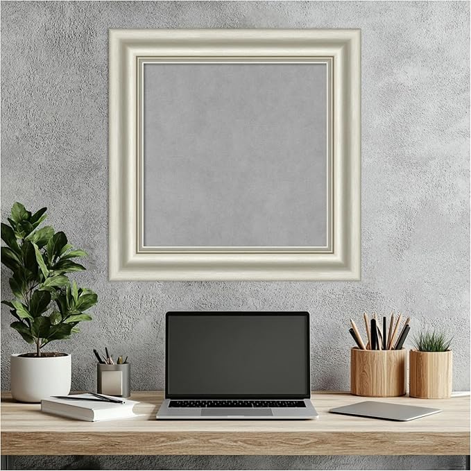 Amanti Art Silver Framed Magnetic Board 22x22 Small Vision Board for use with Magnets, 100% Metal Sheet to Display Items as Office Decor or for Home Organization in mudroom, Kitchen or Kids Room