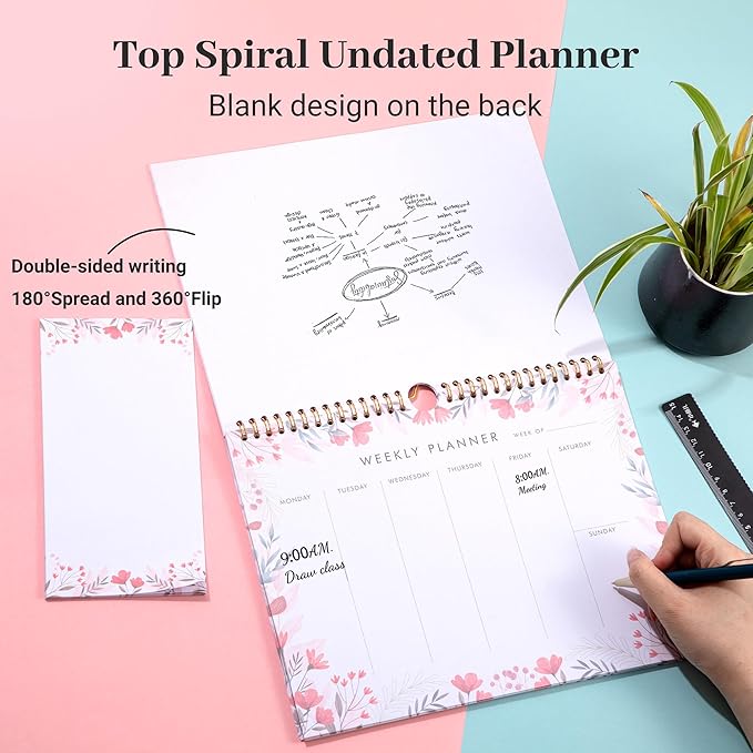 8.5x11 Weekly Planner Notepad Undated To Do List Note pad 52 Weekly Desk Wall Planner Calendar Hangble Daily Planning Pad for Work,Home,School,Ofiice Supplies,Matching 44 Notepad,Pink