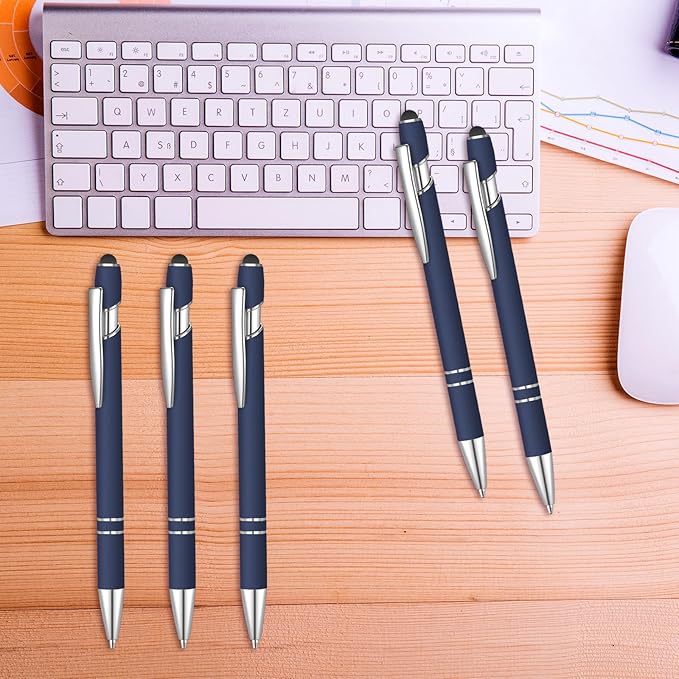 24 Pcs Blue Ink Ballpoint Pen with Stylus Tip 2 in 1 Ballpoint Pen 1.0 mm Blue Ink Metal Stylus Pen for Touch Screens Coworkers, Family, Colleagues, Office (navy blue)