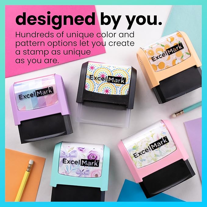 ExcelMark Address Stamp - Custom Return Address Stamp with Elegant Designs, Vibrant Colors & Patterns – Perfect for Mail, Invitations & Gifts (Violet Mount, Signature Script)