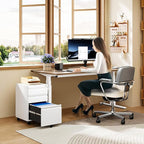 MIIIKO White Filing Cabinet 3 Drawers on Wheels Under Desk, Metal Rolling File Cabinet with Lock for Home Office, Small Mobile File Cabinet for Letter Legal File Folders, Un-Assembled
