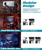 ULTRARM Heavy Duty Monitor Arm for Ultrawide Monitors up to 57" and 44 lbs, Single Desk Stand, Pneumatic Height Adjustable, Modular Extension Arms - Max VESA 100x100, Black, MA20P-S