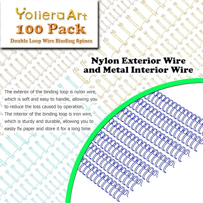 100 Pack Double Loop Wire Binding Spines, YolieraArt Wire Binding Spines, 7/16 Inch Binding Wire for Letter Size (80 Sheet Capacity, 100P, 3:1 Pitch, Blue)