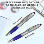 DISCOUNT PROMOS Custom Stylus Ballpoint Pens Set of 100, Personalized Bulk Pack - Black Ink, Great for Office, School, Business, Tradeshows, Events - Blue