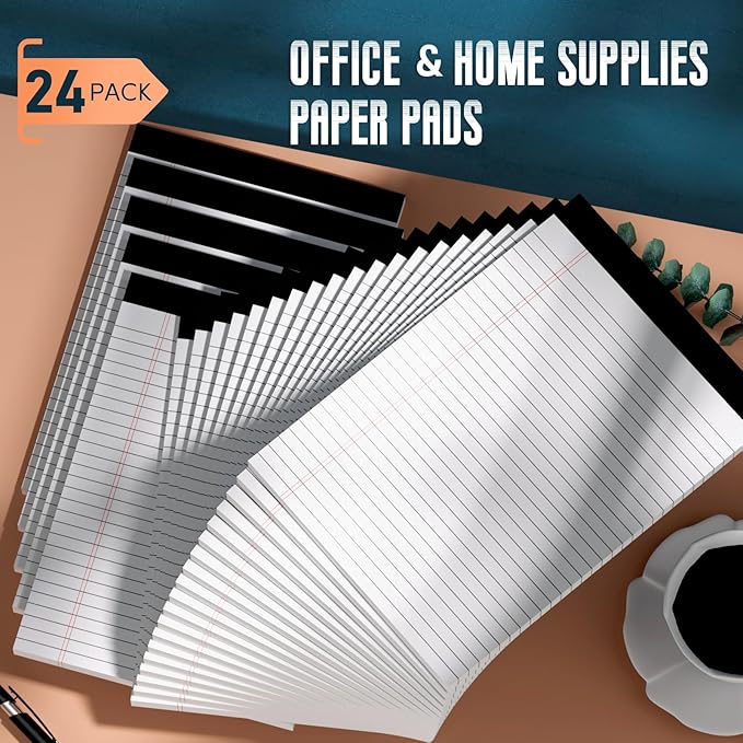 White Legal Note Pads 8.5X 11'', 24 Pack Legal Paper Note Pads, Micro Perforated Wide Ruled Lined Writing Pads 30 Sheets per Notepad Double-Side Printed Note Pad 8.5x11 for Home, Office, School