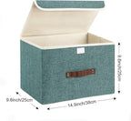 TYEERS Collapsible Storage Boxes, Washable Fabric Storage Bins with Lids, 14.9x9.8x9.8 inches, 3 Pack, Aqua Deep