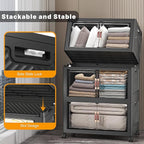 UAMFURI Extra Large Stackable Storage Bins with Lids & Wheels & Door, 672QT-112QT/28GAL*6Pack Foldable Collapsible Closet Organizers, Plastic containers drawers for bedroom Dorm
