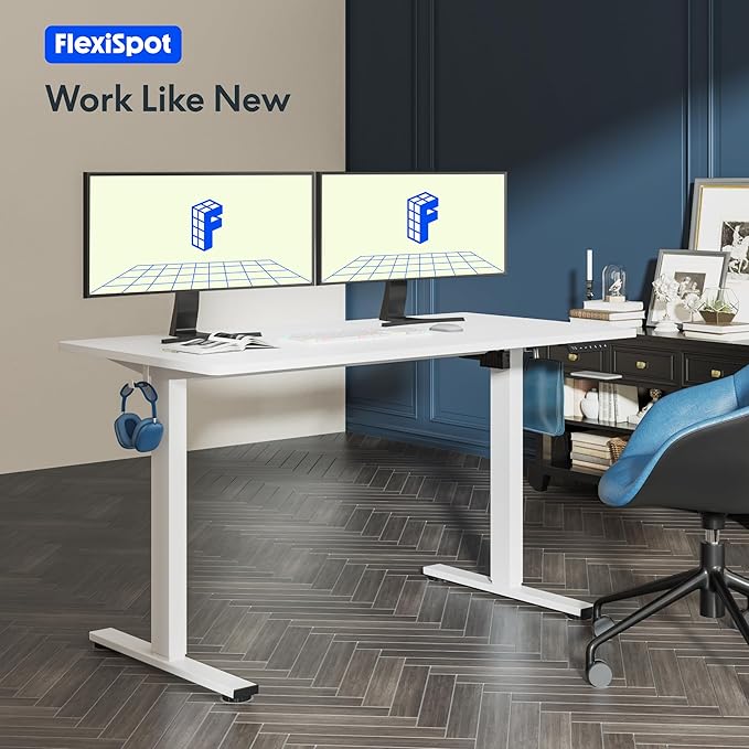FLEXISPOT One-Piece Electric Standing Desk, 40 x 24 Inches Adjustable Desk with Seamless Desktop, Memory Controller Height Adjustment (White Frame + White Desktop, 2 Packages)