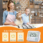 PIAMIG Digital Kitchen Timer Alarm Clock for Cooking, Large LCD Display Multi-Function, Strong Magnetic with Loud Alarm, Digital Timer for Kids,Teachers,Classroom, Exercise or Work (White)