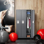 SUPEER Metal Employee Lockers with 3 Doors,Metal Locker with 9 Hooks for Office Gym Garage Home,Assembly Required,Dark Grey