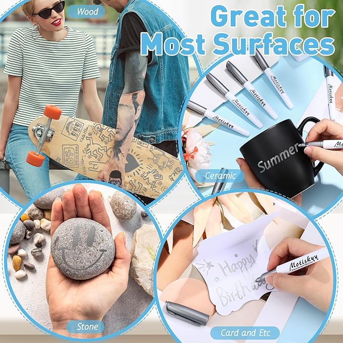 120 Pcs Metallic Permanent Markers Bulk: Silver Metallic Marker Pens Set with Fine Point Tips for Gift Card Making, Artist Illustration, Industrial Marking