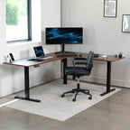 VIVO Electric Corner 75 x 63 inch L-Shaped Standing Desk, Memory Height Adjustment, Dark Walnut Top Black Frame, DESK-E3CTD-75