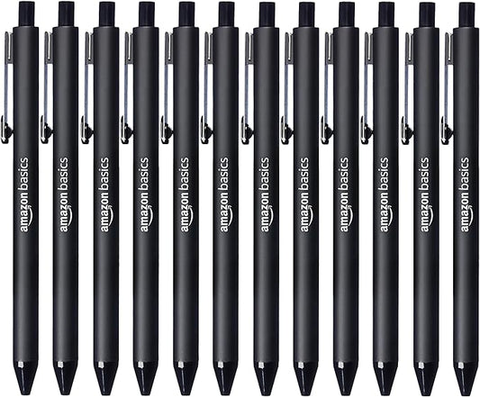 Amazon Basics Black Ballpoint Pens for Smooth Writing, Retractable, 12-Pack