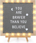 Changeable Felt Letter Board with LED Lights - 10×10" Message Custom Signs & Wood Stand & 450 Letters, Poster Board for Valentine's Day/Baby/Pregnancy Announcement/Classroom Wall Decor Gifts, Grey