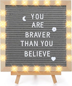 Changeable Felt Letter Board with LED Lights - 10×10" Message Custom Signs & Wood Stand & 450 Letters, Poster Board for Valentine's Day/Baby/Pregnancy Announcement/Classroom Wall Decor Gifts, Grey