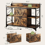 AesthLife 44" File Cabinet for Home Office, Wood Filing Credenza with Built-In Power Outlet, 2 Drawer File Cabinet with Lock, 4 Open Shelves, Metal Shelf, Adjustable Drawer fit to Legal/Letter/A4 Size