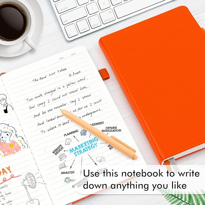 12 Pack Notebooks Journals Bulk with 12 Black Pens, Feela A5 Hardcover Notebook Classic Ruled Journal Set with Pen Holder for School Business Work Travel Writing, 120 GSM, 5.1”x8.3”, Orange