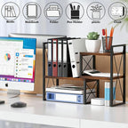 Yelinkws Desktop Shelf Organizer,Small Bookshelf for Office,Wood Desk Top Shelves, Office Organization and Storage (Brown)