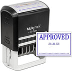 MaxMark Large Self-Inking Rubber Date Office Stamp with Approved Phrase & Date - Blue Ink, 12-Year Band - Style 3