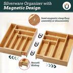 Silverware Organizer Large, Magnetic Connected Expandable 13 Slots Silverware Drawer Organizer From 21 to 37.4 Inches, Adjustable Flatware and Cutlery Holder, Bamboo Utensil Tray for Kitchen Natural