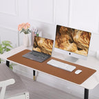 AFIING Leather Desk pad Protector, Large Non-Slip Office Desk Mat with Natural Cork & PU Leather, Waterproof Writing Mouse Pad for Office and Home (55in*17in,Brown)