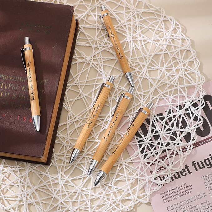 Fulmoon 30 Pcs Employee Appreciation Gifts Bulk Inspirational Bamboo Pens Motivational Thank You Wood Writing Ballpoint Pens for Coworkers Team Staff Leadership Teacher Student Back to School Gifts