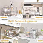 Stebopum 6 Pack Stackable Makeup Organizer, 4.4'' Tall Acrylic Bathroom Makeup Organizer and Storage Drawer with Pull-out Handle, Clear Plastic Storage Bins for Vanity,Pantry,Desk,Undersink,Kitchen