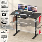 SHW 55 x 28 Inches Electric Height Adjustable Standing Desk with Drawer and Memory Preset, Black