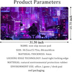 Anime Neon Mouse Pad Purple City Gaming Desk Big Cute Kawaii Pink Extended Mouse Pad Gaming,Office Keyboard Pc Laptop Mousepad Large 31.5x15.7 in-with Stitched Eges Non-Slip Base Mouse Pads Mat