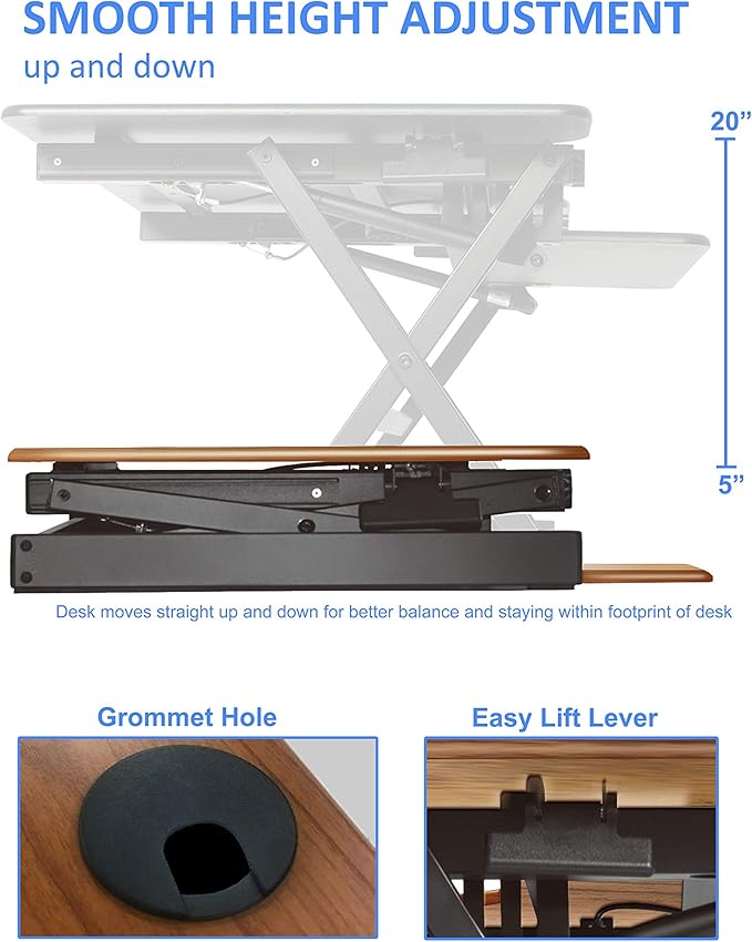 Rocelco 46" Large Height Adjustable Standing Desk Converter with Double Monitor Mount Stand BUNDLE - Quick Sit Stand Up Computer Workstation Riser - Retractable Keyboard Tray - Black (R DADRB-46-DMS)