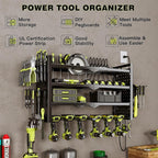 NattyDot Power Tool Organizer Wall Mount with Charging Station 4 Layer 6 Slot Cordless Drill Holder with Angle Grinder Holder (Black)