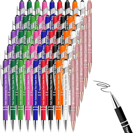 Personalized Ballpoint Pens, 100 Pcs, Custom Engraved with Name or Logo, Smooth Black Ink, Touch Tip Design, Ideal for Office, School, Gifts