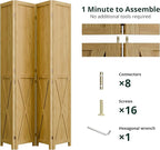 Cozy Castle Wood Room Divider, 4 Panels Folding Privacy Screen, 66.9'' Wall Divider, Barnwood Room Separator, Freestanding Partition, Temporary Wall for for Home Office Restaurant Decorative, Natural