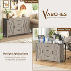 Vabches File Cabinet with 3 Drawers, Farmhouse Lateral File Cabinet Fits Files Letter/A4 Size, Wooden Filing Cabinet with Door and Adjustable Shelves Printer Stand for Home Office, Rustic Grey