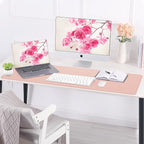 Large Desk Mat -47.2" x 17.5" Leather Desk Pad Protector with Natural Cork & PU Leather, Non-Slip Office Desk Mat, Double-Sided Mouse Pad, Waterproof Large Desk Pad for Office&Home(Pink)