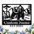 Custom Bear Metal Sign, Custom Bear Metal Wall Art Decor, Personalized Last Name Signs for Home, Rustic Farmhouse Black Wall Decor for Cabin, Bedroom, Living Room, Porch