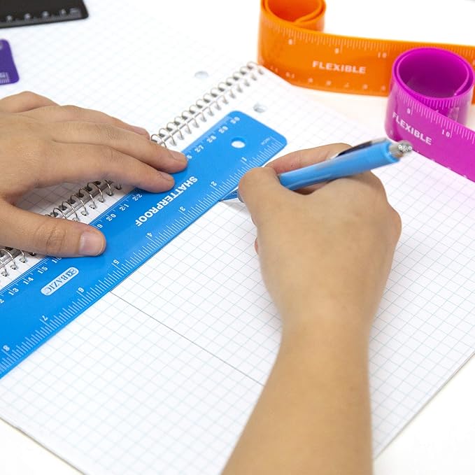 BAZIC Products Shatterproof Flexible Ruler 12" (30cm), Inches Centimeter Metric Measuring Drafting Rulers, for Students School Supplies, 24-Pack