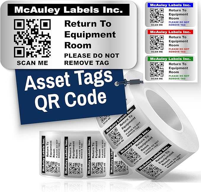 McAuley Labels Custom QR Code Stickers - Numbered, Permanent, Adhesive Asset Tags for Equipment - Metalized Silver Polyester - 2x1 Inches