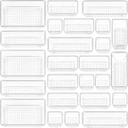 Vtopmart 25 PCS Clear Plastic Drawer Organizers Set, 4-Size Versatile Bathroom and Vanity Drawer Organizer Trays, Storage Bins for Makeup, Bedroom, Kitchen Gadgets Utensils and Office