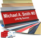 Custom Name Plate with Choice of Mounting for Walls, Doors, Cubicles, Hanging and More - Personalized Red Plastic White Letters - USA Made 2x10 - B7