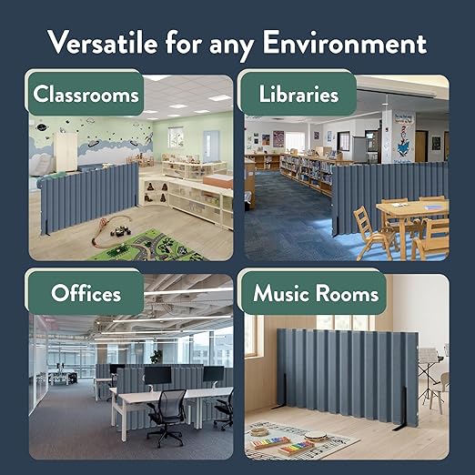 Angeles 30" x 10' Quiet Divider With Sound Dampening Panels, Freestanding Room Divider Wall, Gray