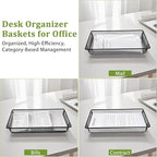 AZFUNN Office Metal Mesh Basket for Desk, Single Paper Tray Organizer, Turn in Trays Classroom, Flat Mail Letter Storage Basket for Office Home Drawers School, Black (5 Pack)