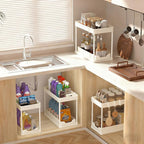 APWNRJA Under Sink Organizers and Storage 2 Pack, Pull-Out Sliding Cabinet Organizer with 2-Tier Storage Shelf & 4 Hooks, Multi-Purpose for Kitchen & Bathroom (13 Inch, White)