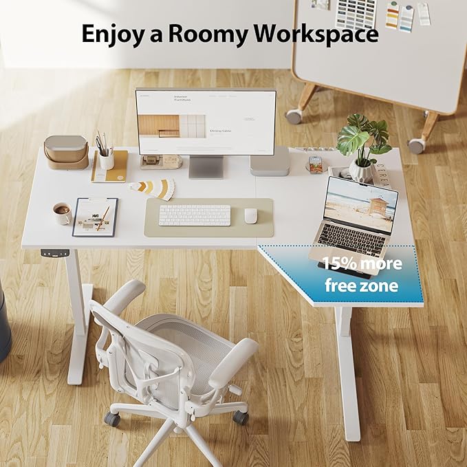 Agilestic Electric Standing Desk, L-Shaped 59 Inches Height Adjustable Desk, Sit and Stand up for Work Office Home, Ergonomic Rising Computer Table for Home Office with Splice Board, White