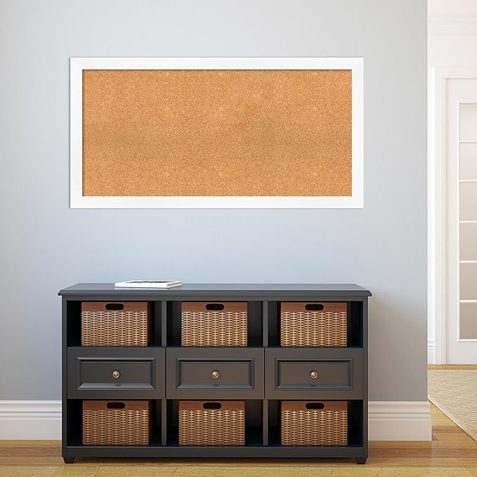 Amanti Art Natural Cork Board for Wall, 25x49 Vision Board with White Frame, Oversize Corkboard Office Decor for Home Organization, Modern Corkboard Pinboard to Display Items for Home Organization in