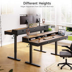 ONBRILL Standing Desk with Drawers, 63x23.6 Electric Stand Up Desk with Storage Shelf and Memory Controller, Sit Stand Desk Adjustable Height from 28-46" for Computer Workstation, Rustic Brown