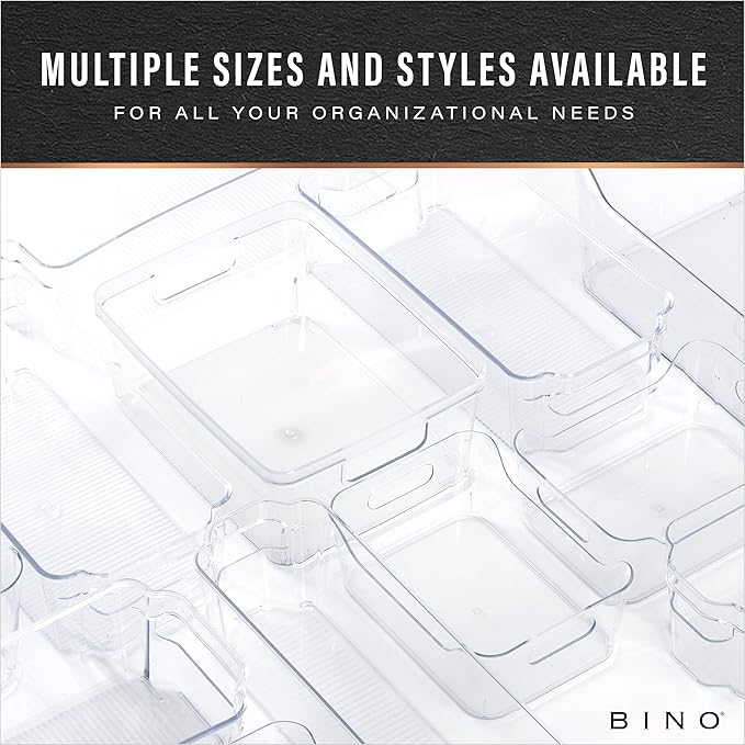 BINO | Plastic Storage Bins, Small - 2 Pack, Clear | THE SOHO COLLECTION | Pantry Organizers and Storage Containers Fridge Organizer Bins Kitchen Cabinet Organizer Medicine Cabinet Bin