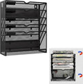 KZWKRG 6 Tier Magnetic File Holder, Large Capacity Mesh Hanging Wall Organizer Vertical Magnetic Hanging File Organizer, Magnetic File Folder Holder for File Cabinets, Office, Whiteboard (Black)