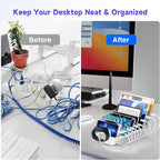 285W Charging Station for Multiple Devices, 10 Ports Fast Multi-Device Charger Organizer Compatible with MacBook Pro Laptop, iPhone, Android, Ipad, Tablet, Kindle, Family Multi-Device Charging Dock